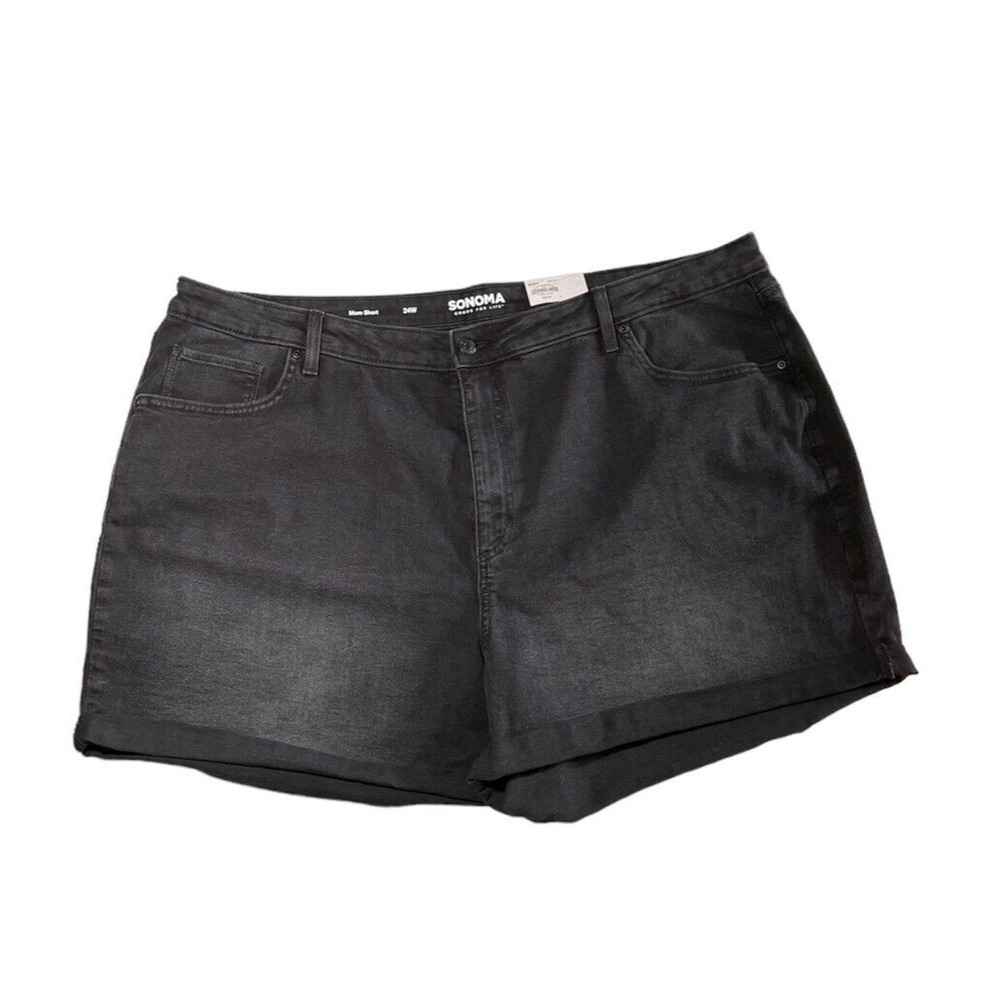 Womens Sonoma Relaxed Rolled-Cuff Denim Mom Shorts Plus Size 24W Black High Rise
